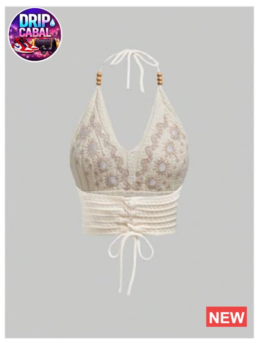 Crochet Halter Crop Top Boho Tie Back Embroidered Hippie Top - Picture 2 of 6